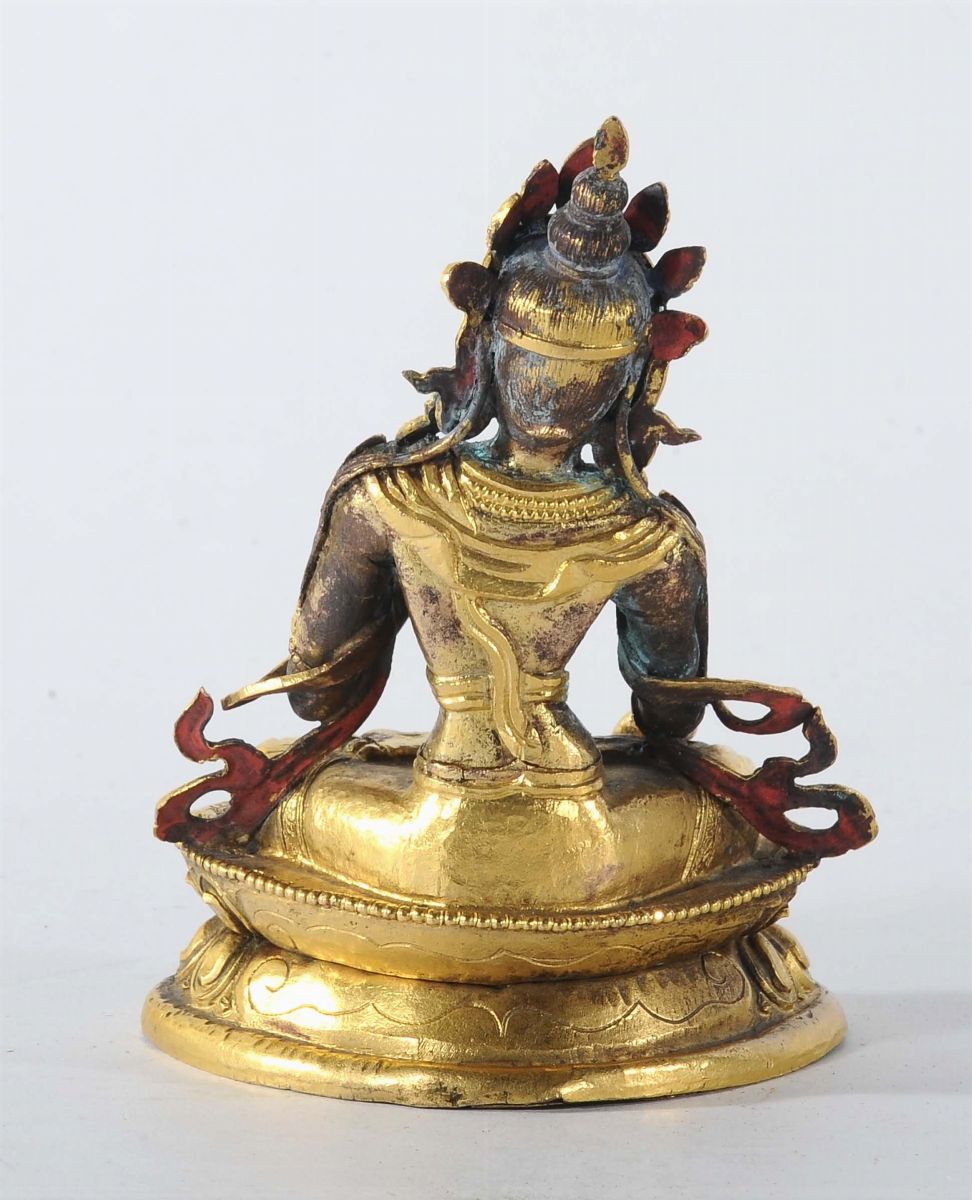 Amitayus in Bronzo su Fiore di Loto, Cina-tibet, XVIII Secolo