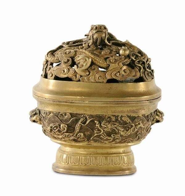 Incensiere in bronzo dorato, Cina, Dinastia Qing, XVIII-XIX secolo