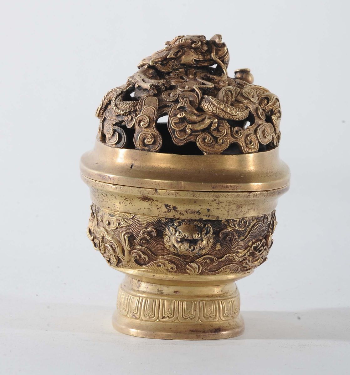 Incensiere in Bronzo Dorato, Cina, Dinastia Qing, XVIII-XIX Secolo