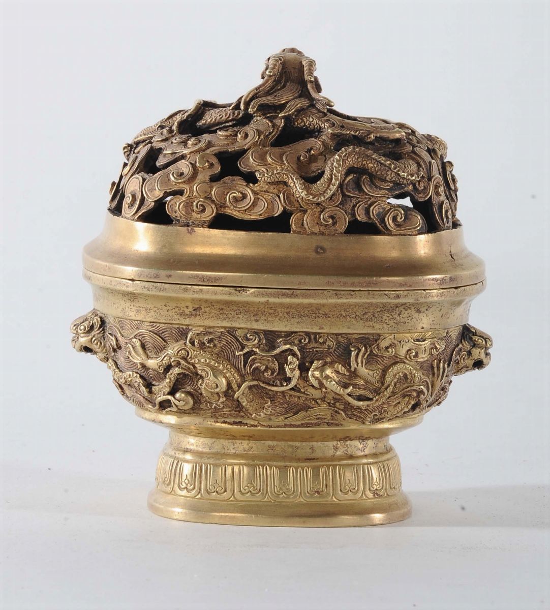 Incensiere in Bronzo Dorato, Cina, Dinastia Qing, XVIII-XIX Secolo