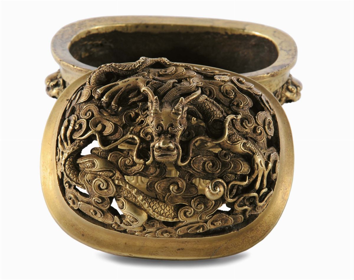Incensiere in Bronzo Dorato, Cina, Dinastia Qing, XVIII-XIX Secolo