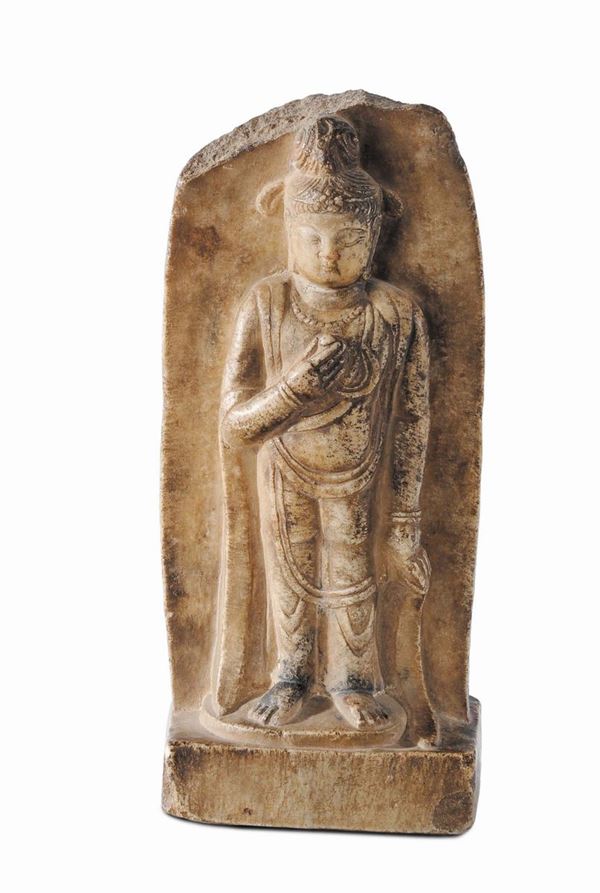 Marble stone with standing Buddha, China, Tang Dynasty, 8th century B.C. Provenience Bonassoli's coll [..]
