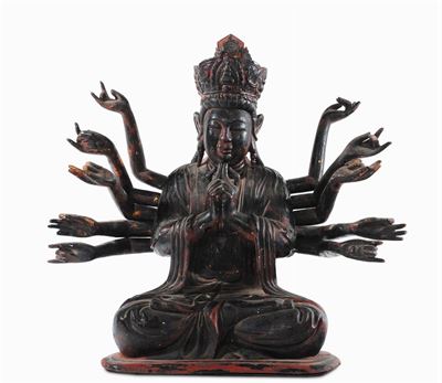 Grande Guaniyn in Legno Laccato a Dieci Braccia, Cina, Dinastia Qing, XVIII Secolo