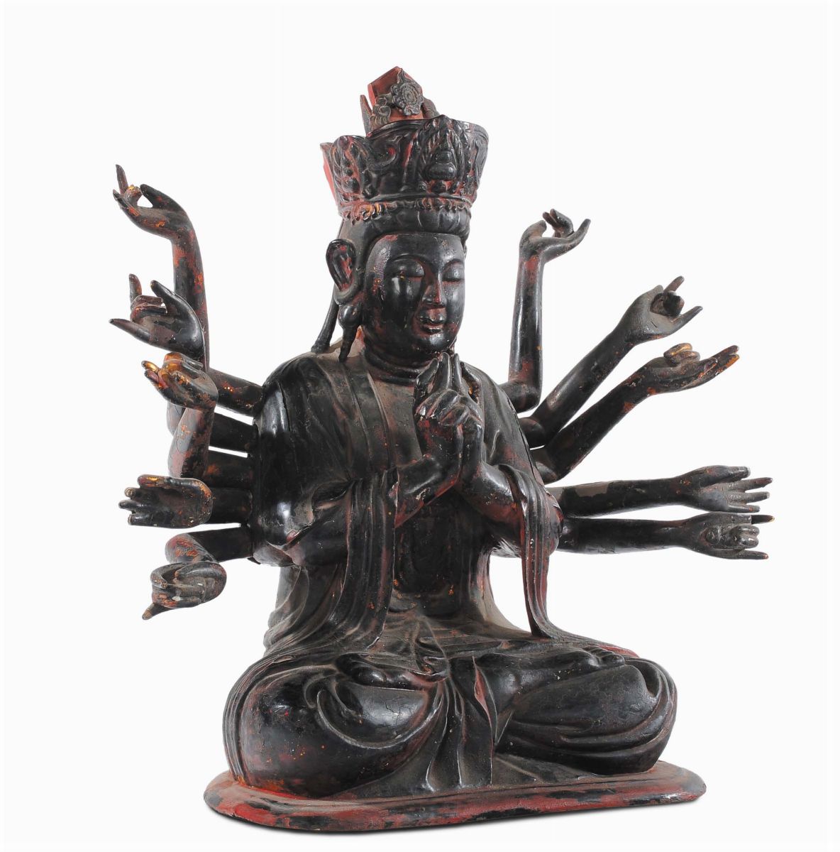 Grande Guaniyn in Legno Laccato a Dieci Braccia, Cina, Dinastia Qing, XVIII Secolo