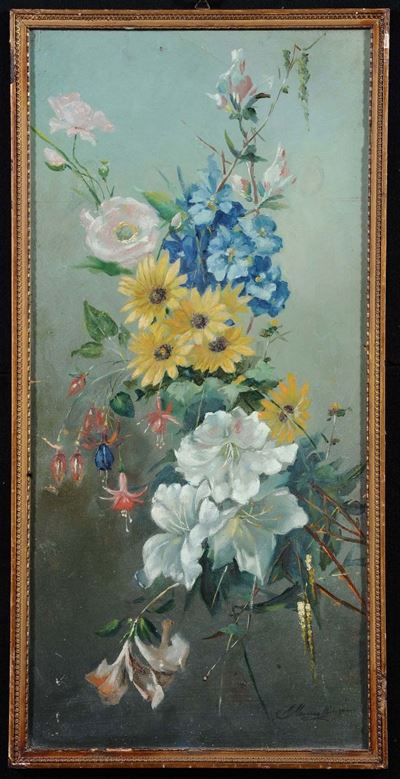 Fiori Olio su Cartone a Firma Meucci