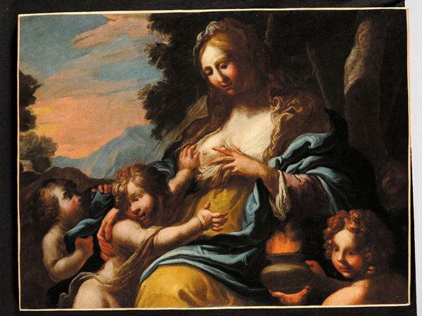 Scuola del XVIII secolo Madonna con Bambino e putti