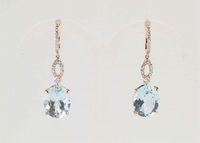 Orecchini con acquamarina, taglio ovale  - Asta Argenti e Gioielli Antichi e Contemporanei - Cambi Casa d'Aste