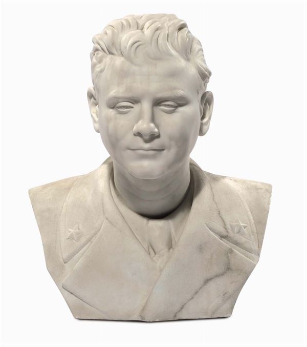 Busto maschile in marmo bianco, attribuito a Antonio Bozzano (1858-1939)