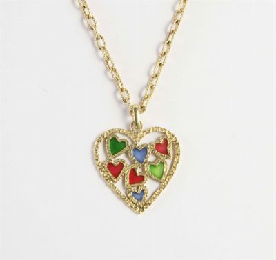 Collana con Pendente a Cuore e Smalti Plique À Jour