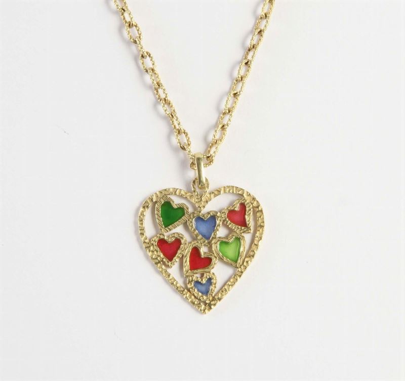 Collana con pendente a cuore e smalti plique à jour  - Auction Silvers, Ancient and Comtemporary Jewels - Cambi Casa d'Aste