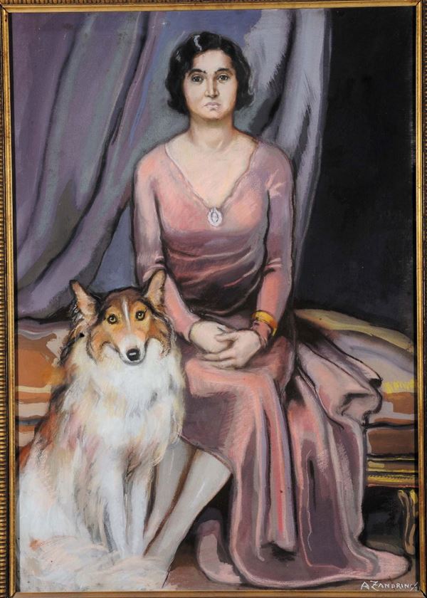 Adelina Zandrino (1893-1994) Ritratto femminile con cane