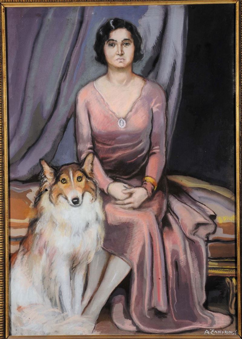 Adelina Zandrino (1893-1994) Ritratto femminile con cane  - Asta Dipinti del XIX e XX secolo - Cambi Casa d'Aste