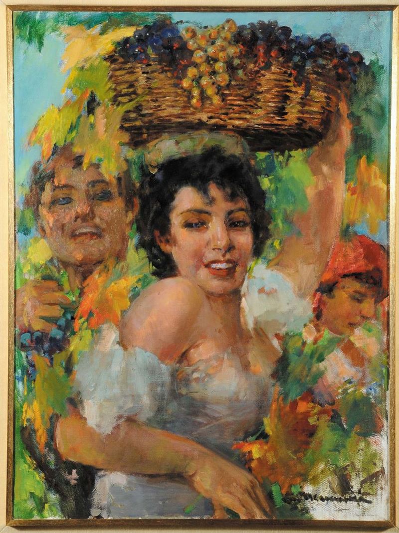 Cipriano Mannucci (1882-1970) Giovane con cesto d’uva  - Asta Antiquariato e Dipinti Antichi - Cambi Casa d'Aste