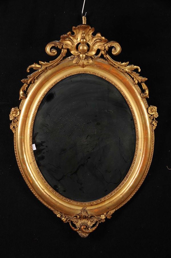 Specchiera dorata in stile con cimasa, XIX secolo