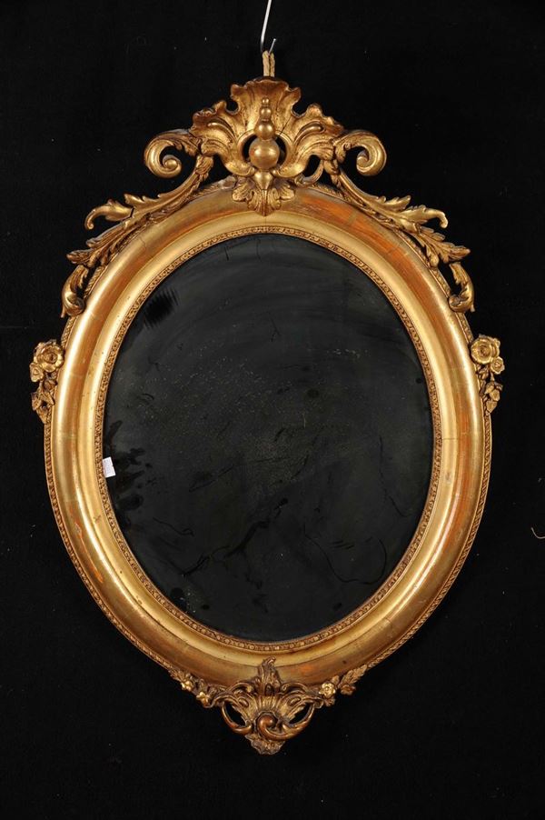 Specchiera dorata in stile con cimasa, XIX secolo