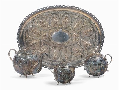 Servizio da Tè in Argento a Decoro Orientale