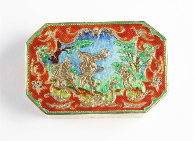 Scatola in oro e smalto18Kt , Luigi XV. Fattura XX secolo  - Asta Argenti e Gioielli Antichi e Contemporanei - Cambi Casa d'Aste