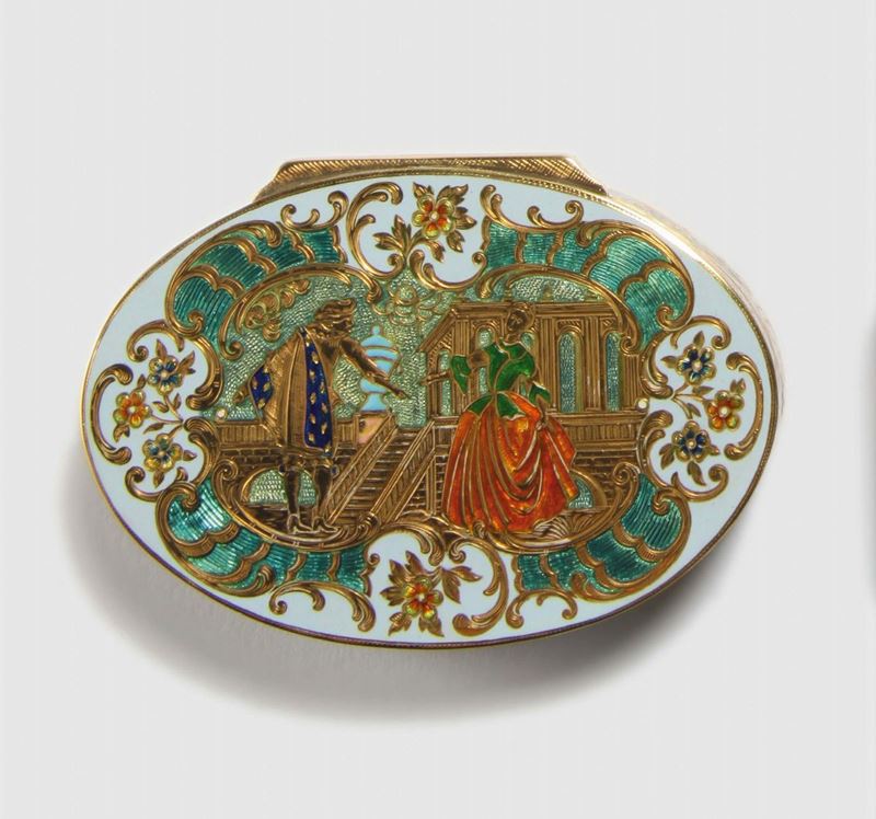 Scatola in oro e smalto18Kt , Luigi XV. Fattura XX secolo  - Auction Silvers, Ancient and Comtemporary Jewels - Cambi Casa d'Aste