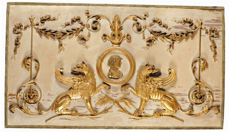 Pannello ligneo intagliato e dorato, inizio XIX secolo  - Auction Antique and Old Masters - Cambi Casa d'Aste
