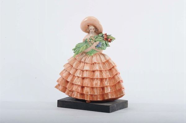 Damina in ceramica con mazzo di fiori, Cacciapuoti