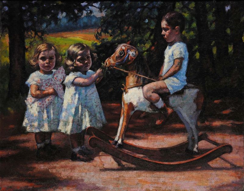 Grigore Negosanu (1885-1953) Gioco di bambini, 1920  - Asta Dipinti del XIX e XX secolo - Cambi Casa d'Aste