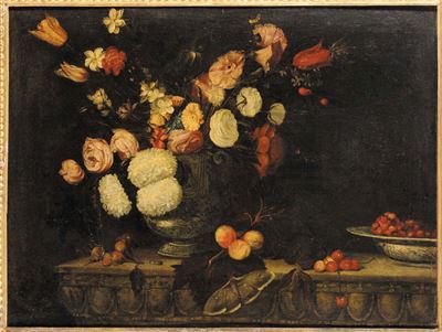 Agostino Verrocchi (XVII), Attribuito Anatura Morta con Fiori e Frutta