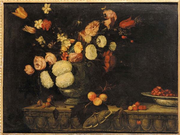 Agostino Verrocchi (XVII), attribuito a Natura morta con fiori e frutta