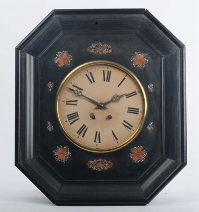 Orologio Ottagonale in Legno e Ottone con Inserti in Madreperla