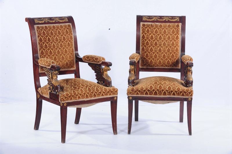 Coppia di poltrone con con braccioli a foggia di aquila  - Auction Antique and Old Masters - Cambi Casa d'Aste