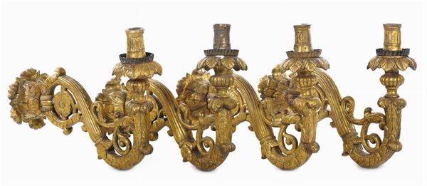 Quattro bracci in legno intagliato e dorato, XVIII secolo