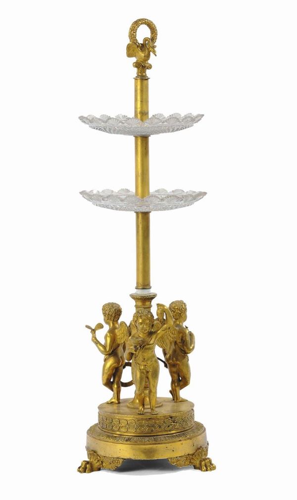 Alzata in bronzo dorato e cristalli, XIX secolo