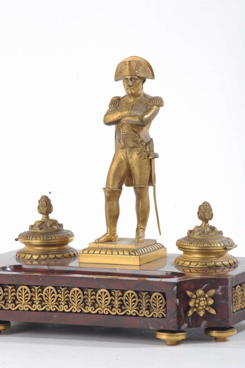 Calamaio in Bronzo Dorato e Marmo Rosso, Inizio XX Secolo