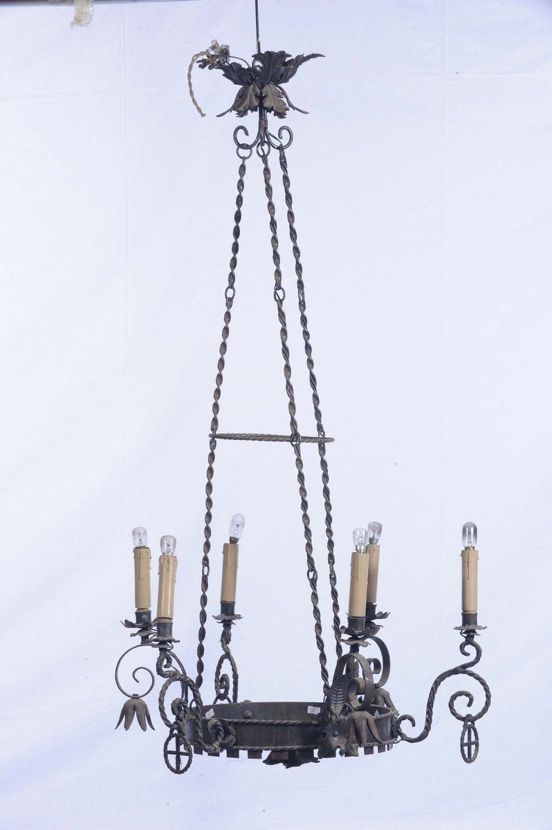 Lotto composto da 4 lampadari in ferro battuto  - Auction OnLine Auction 07-2012 - Cambi Casa d'Aste