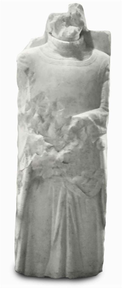 Lastra in Marmo Bianco Scolpita Ad Altorilievo Raffigurante Cavaliere, Scultore Prossimo a Tino d...