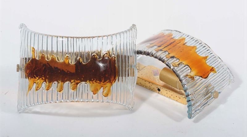 Coppia di lampade muro Murano- Mazzeg, anni 50-60  - Asta Antiquariato e Dipinti Antichi - Cambi Casa d'Aste