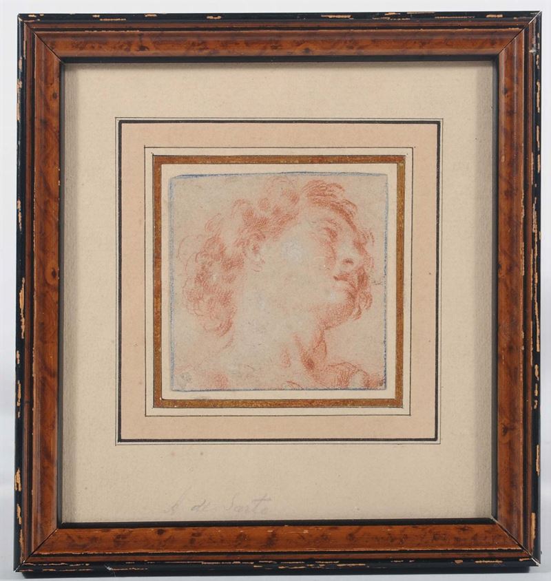 Disegno a sanguigna di scuola emiliana raffigurante testa maschile, XVII secolo  - Auction Antiques and Old Masters - Cambi Casa d'Aste