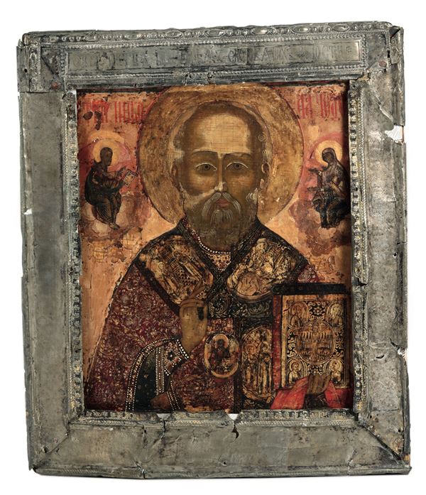 Icona rappresentante San Nicola taumaturgico vescovo di Myra. Scuola di Jaroslav, Russia, XVII-XVIII secolo