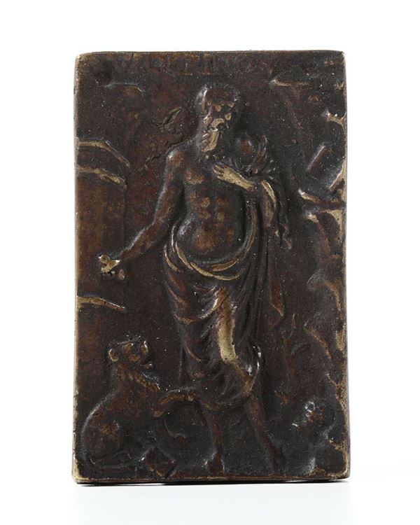 Placchetta in bronzo fuso e cesellato raffigurante San Gerolamo con scritta ”ULOCRINO, Veneto XV secolo