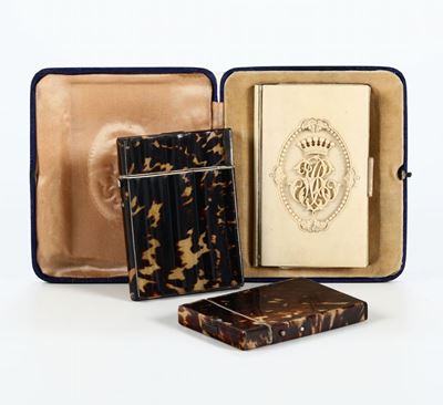 Lotto Comprendente Tre Porta Carnet di Cui Due in Tartaruga con Finimenti in Argento e uno in Avo...