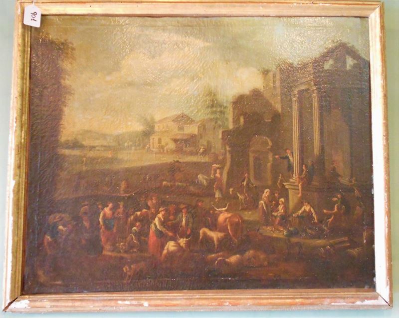 Pietro Domenico Olivero, attribuito a Mercato campestre  - Asta Antiquariato e Dipinti Antichi - Cambi Casa d'Aste