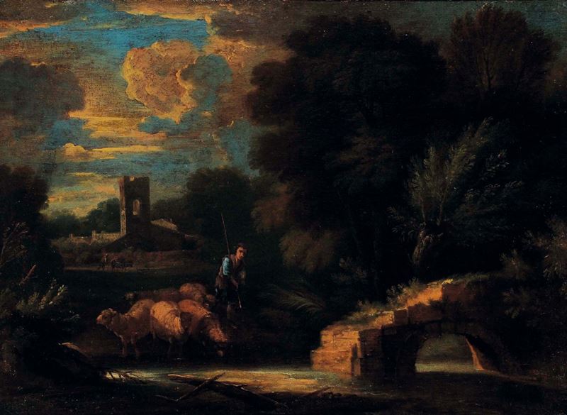 Carlo Antonio Tavella (1668-1738) Paesaggio con armenti  - Asta Antiquariato e Dipinti Antichi - Cambi Casa d'Aste