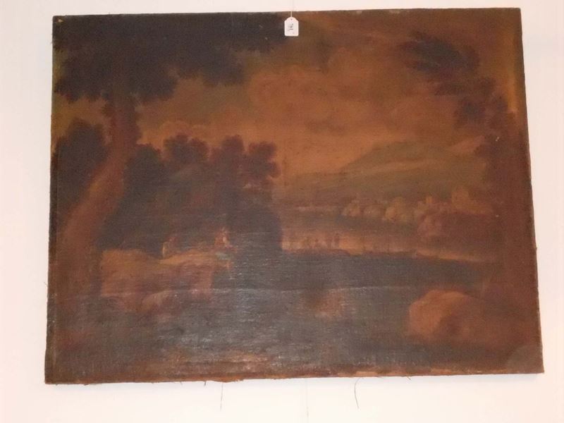 Anonimo del XIX secolo Paesaggio con figure e rovine  - Asta Antiquariato e Dipinti Antichi - Cambi Casa d'Aste