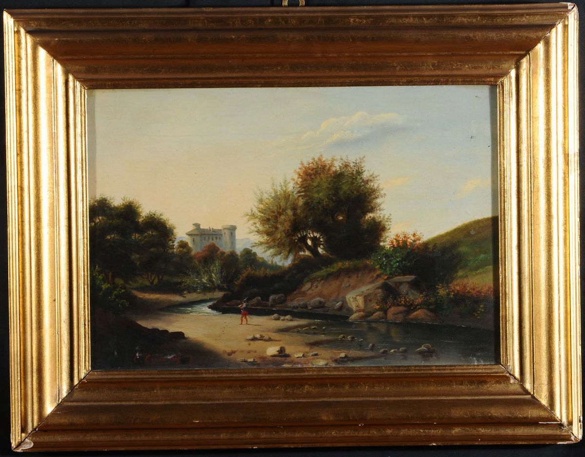 Dipinto Raffigurante Paesaggio con Castello