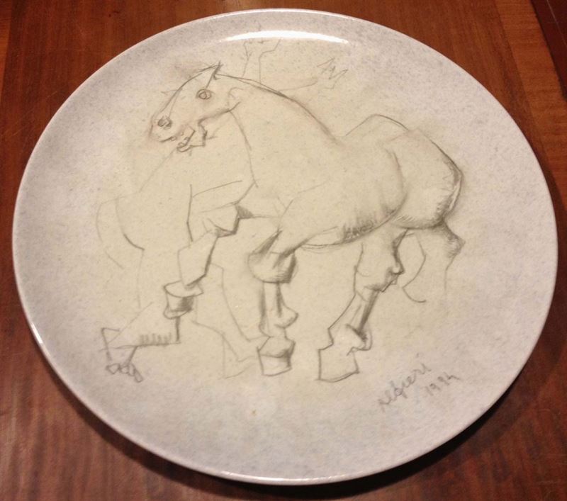 Piatto con decoro raffigurante cavallo  - Asta Asta OnLine 07-2012 - Cambi Casa d'Aste