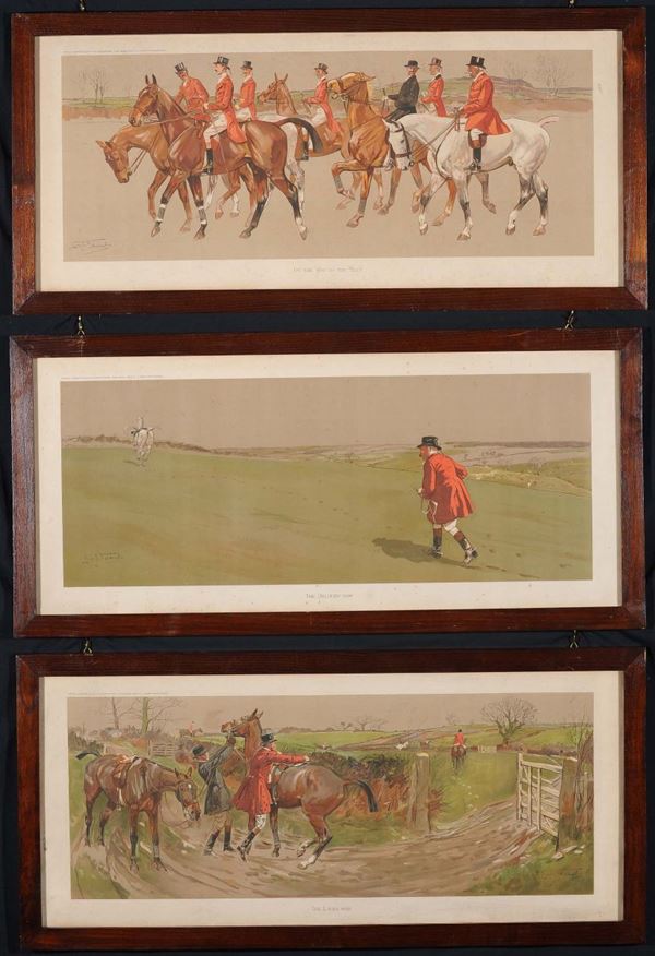 Lotto di tre litografie inglesi raffiguranti cavalli