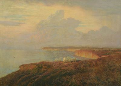 Emile Rene Menads (1862-1930)paesaggio Marino con Cavalli Bianchi