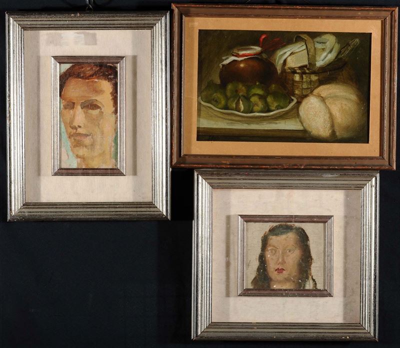 Lotto di tre dipinti di cui natura morta a firma Surdi e ritratto a firma Longhini  - Auction OnLine Auction 09-2012 - Cambi Casa d'Aste