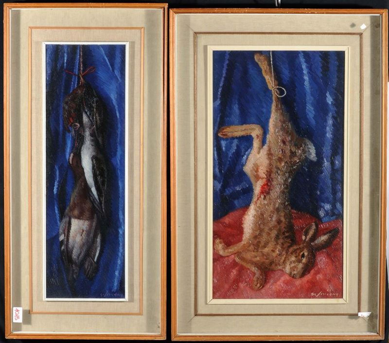 Lotto di due nature morte ad olio su compensato a firma Siricana  - Auction OnLine Auction 09-2012 - Cambi Casa d'Aste