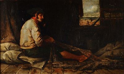 Charles Courtney Curran (1861-1942)pescatore con Reti