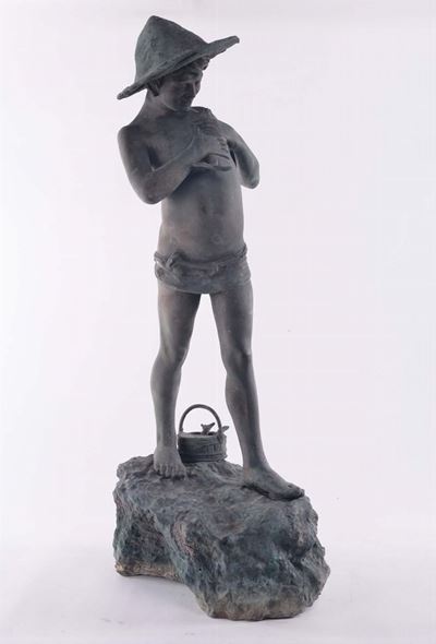 Scultura in Bronzo Raffigurante Pescatorello